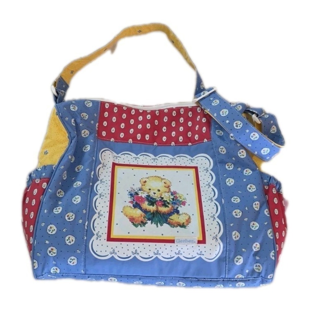 VTG 80's-90's Gerber Teddy Bear Patchwork Diaper Bag Baby Tote Purse Cottagecore